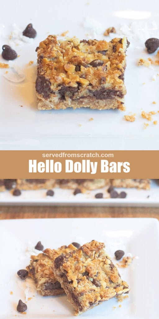 a layered dessert bar with Pinterest pin text and then two bars stacked.
