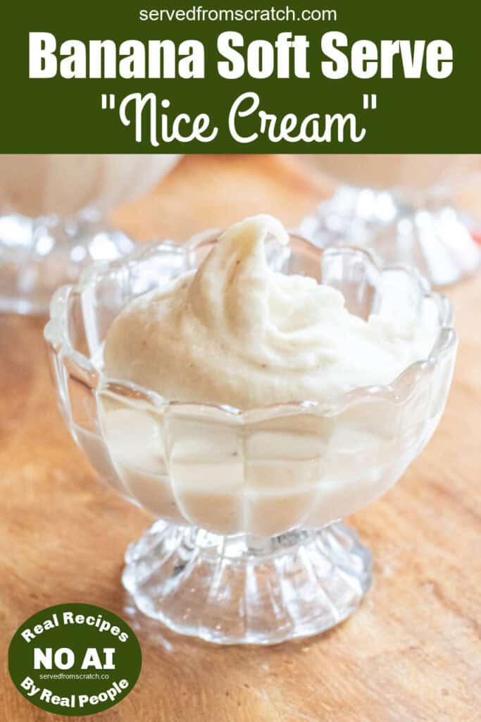 a bowl of creamy soft serve with Pinterest pin text and NO AI sticker.