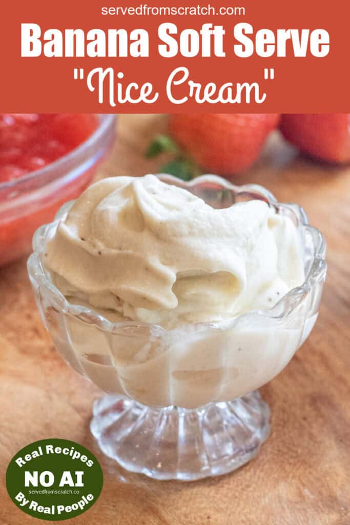 a bowl of creamy soft serve with Pinterest pin text and NO AI sticker.